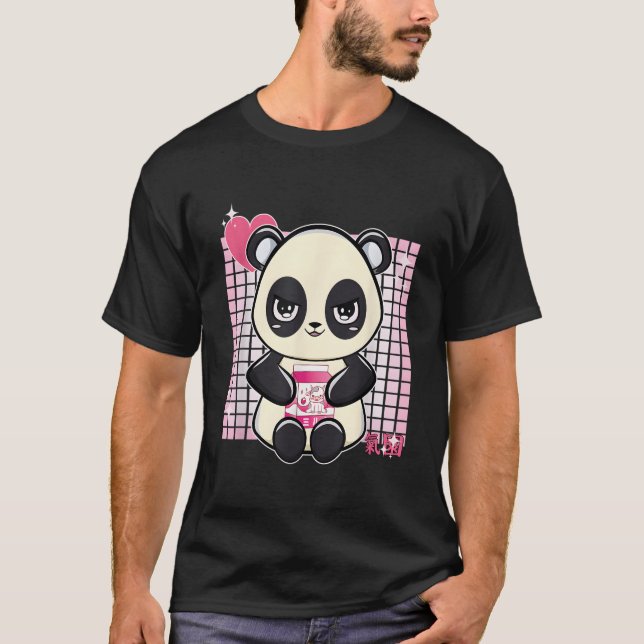 Panda With Strawberry Milk T-Shirt (Front)