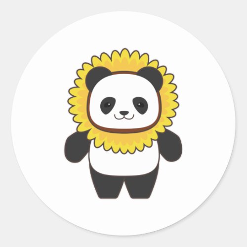 Panda with Sunflower Classic Round Sticker