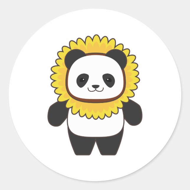Panda with Sunflower Classic Round Sticker (Front)