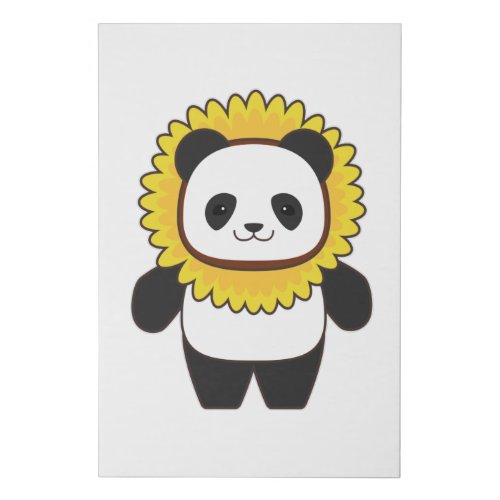 Panda with Sunflower Faux Canvas Print