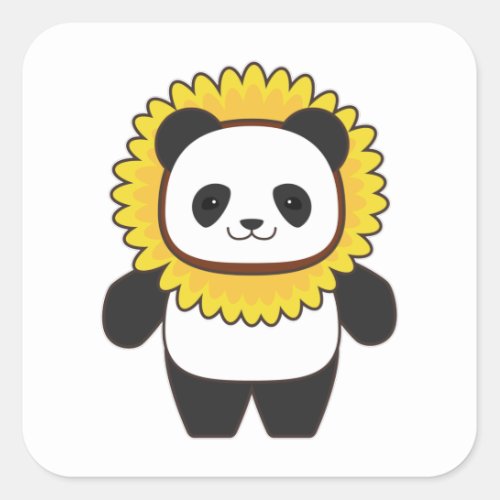Panda with Sunflower Square Sticker