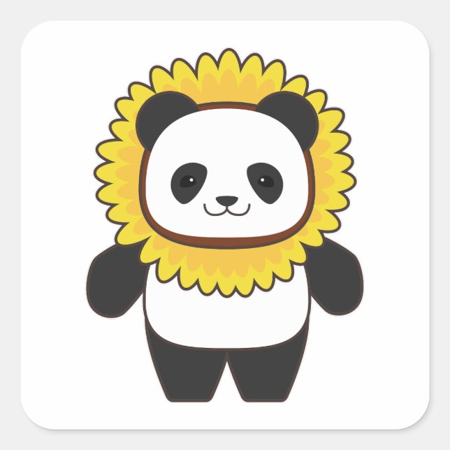 Panda with Sunflower Square Sticker (Front)