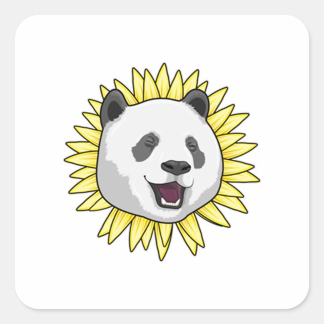Panda with Sunflower Square Sticker (Front)