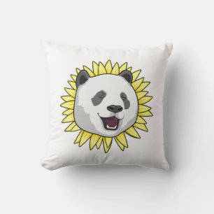 Panda with Sunflower Throw Pillow