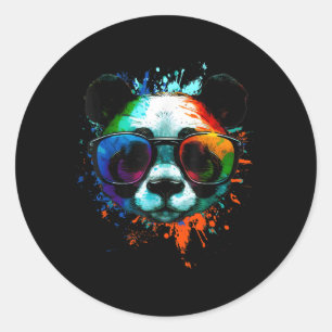 Panda With Sunglasses With Colorful Ink Splashes Classic Round Sticker