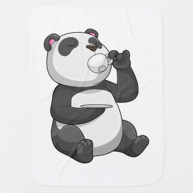 Panda with Tea Cup Baby Blanket (Front)