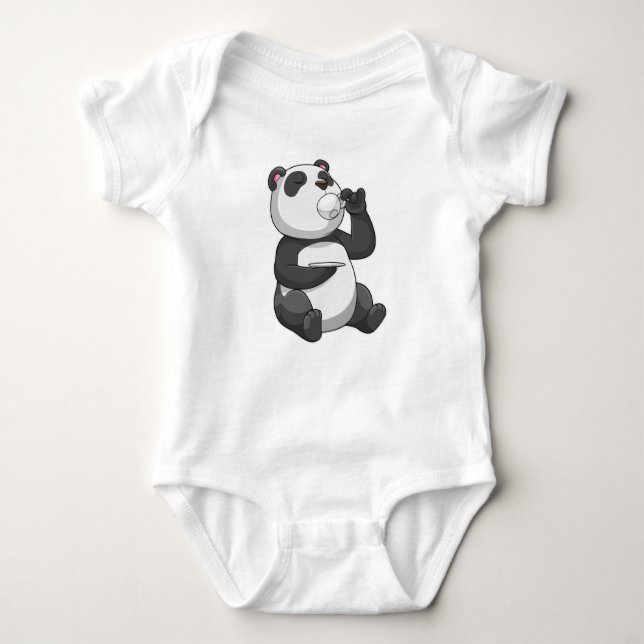 Panda with Tea Cup Baby Bodysuit (Front)