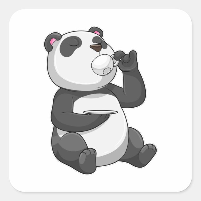Panda with Tea Cup Square Sticker (Front)