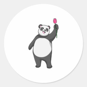 Panda with Tulip Classic Round Sticker