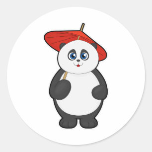 Panda with Umbrella Classic Round Sticker