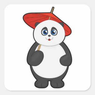 Panda with Umbrella Square Sticker