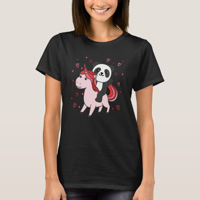 Panda With Unicorn For Valentines Day Cute Animals T-Shirt (Front)