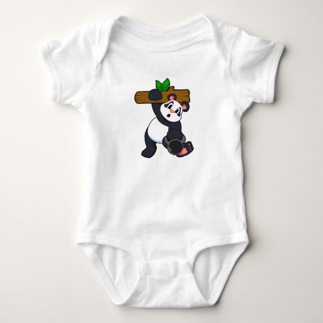 Panda with Wood at Strength training Baby Bodysuit (Front)