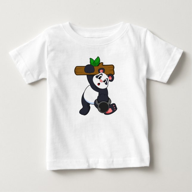 Panda with Wood at Strength training Baby T-Shirt (Front)