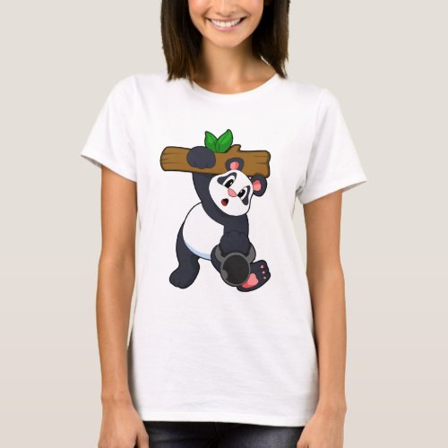 Panda with Wood at Strength training T_Shirt