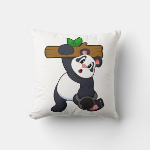 Panda with Wood at Strength training Throw Pillow