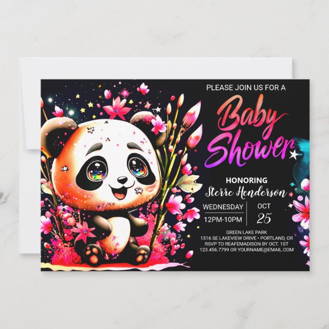 Panda Wonderland Sweet Pink Girl Baby Shower Invitation (Front)