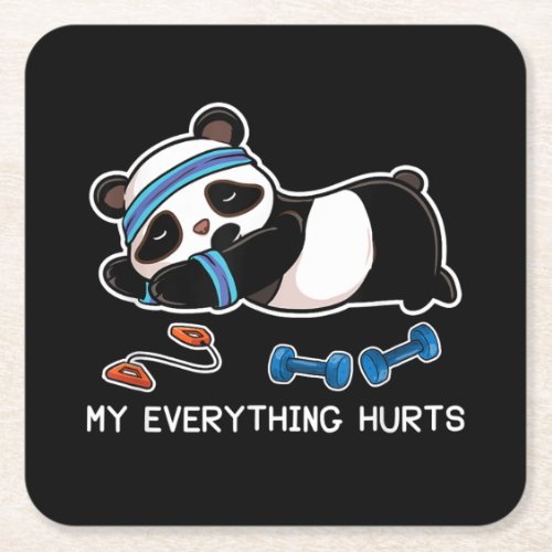 Panda Workout Gym My Everything Hurts Square Paper Coaster