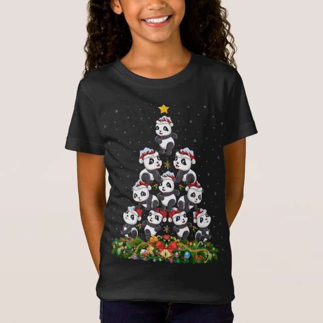 Panda Xmas Tree Gift Santa Hat Panda Christmas T-Shirt (Front)