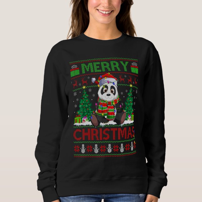 Panda   Xmas Tree Lights Ugly Santa Panda Christma Sweatshirt (Front)