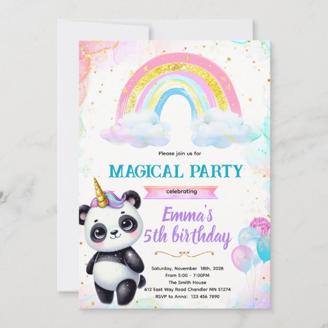 Pandacorn Birthday party Invitation (Front)