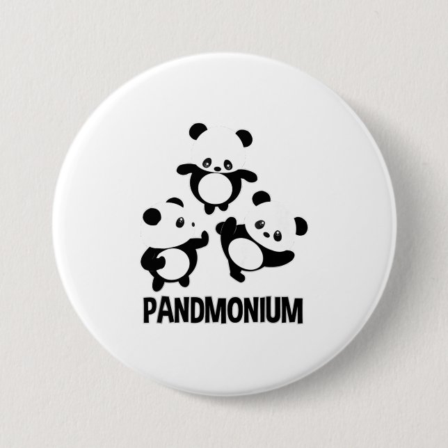 Pandamonium TShirt  Funny Panda Bear Pun Tee Button (Front)