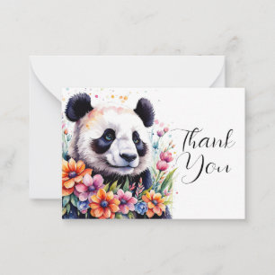 Pandas Amidst Blooming Flowers Thank You Note Card