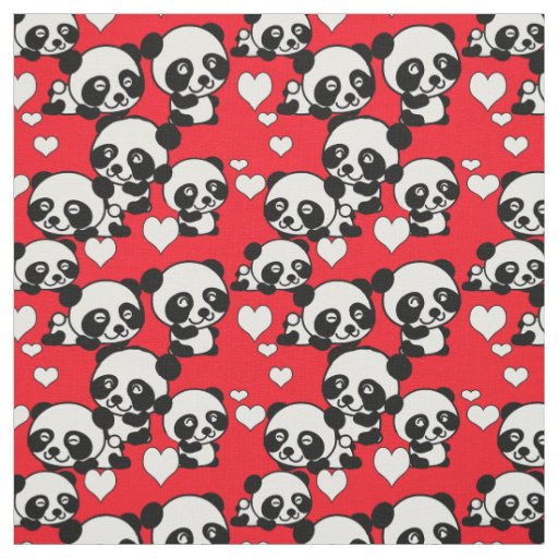 Pandas and Hearts Valentine Fabric