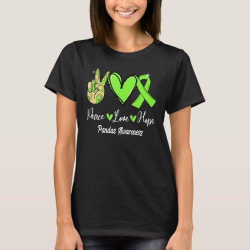 Pandas Awareness Peace Love Hope Lime Green Ribbon T_Shirt