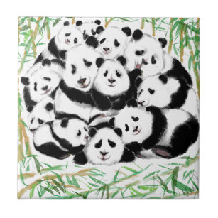 Pandas - Big Hugs - Cute - Funny - Watercolor Art Ceramic Tile