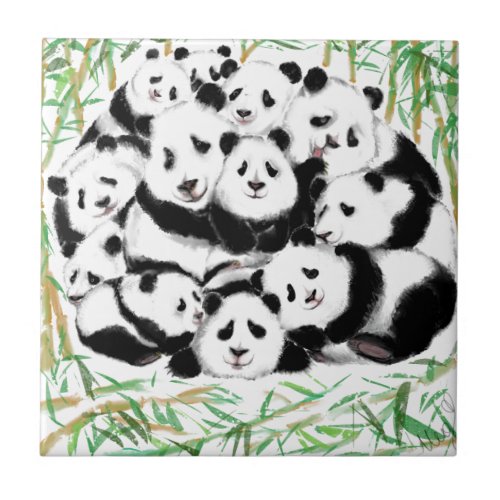 Pandas _ Big Hugs _ Cute _ Funny _ Watercolor Art Ceramic Tile