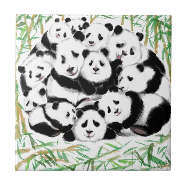 Pandas - Big Hugs - Cute - Funny - Watercolor Art Ceramic Tile (Front)
