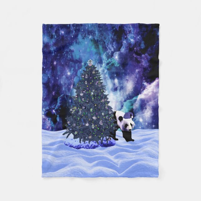 Panda's Christmas Holiday at the North Pole Fleece Blanket (Front)