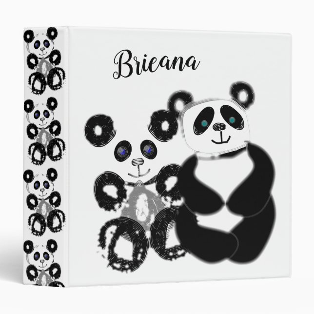 Pandas Cute and Cuddly Personalized 3 Ring Binder (Front/Spine)