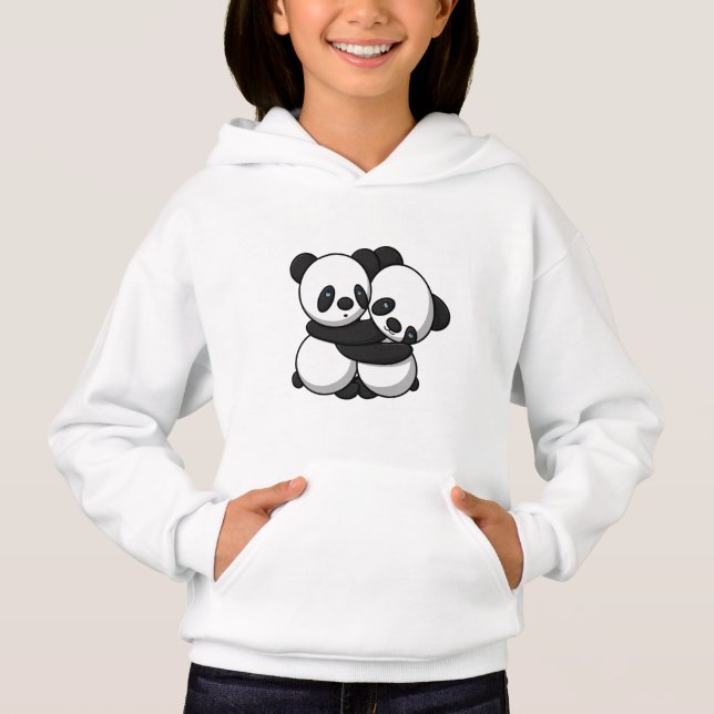 Pandas Hugging Girl's Pullover Hoodie (Front)