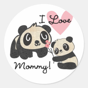 Pandas I Love Mommy Classic Round Sticker