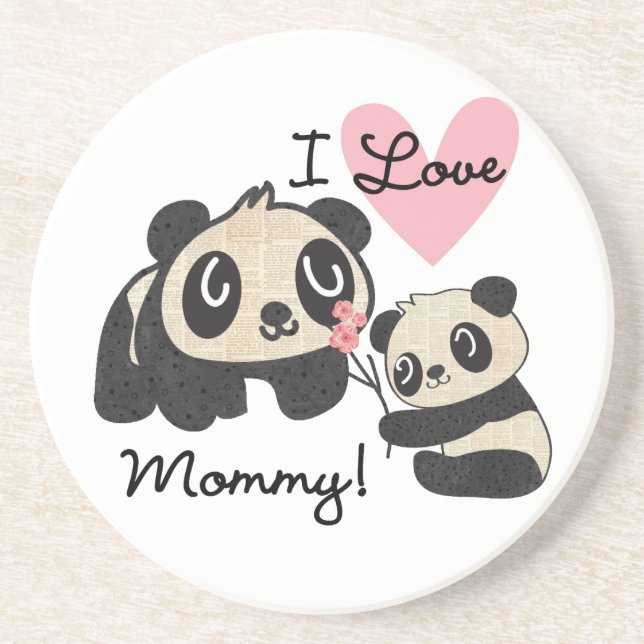 Pandas I Love Mommy Sandstone Coaster (Front)