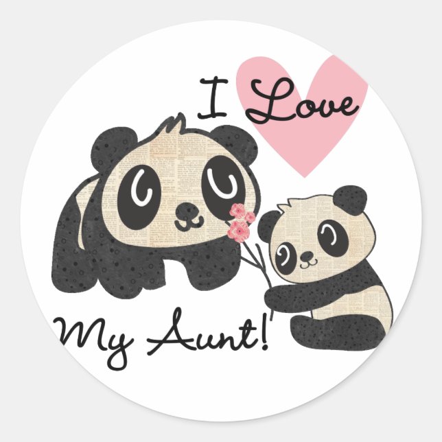 Pandas I Love My Aunt Classic Round Sticker (Front)