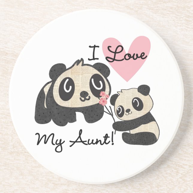 Pandas I Love My Aunt Sandstone Coaster (Front)
