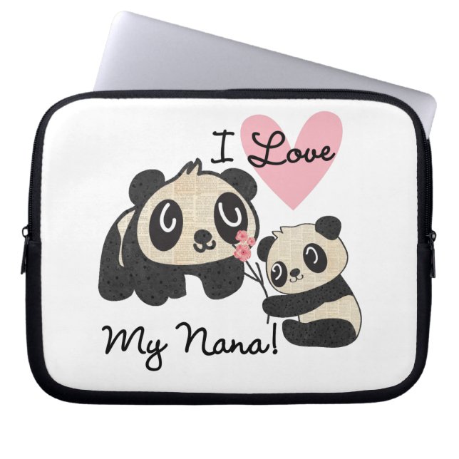 Pandas I Love My Nana Laptop Sleeve (Front)