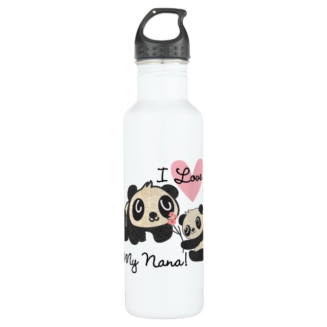 Pandas I Love My Nana Stainless Steel Water Bottle (Front)