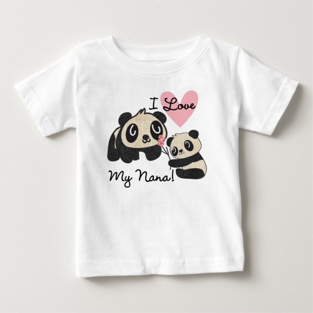 Pandas I Love My Nana Toddler Ruffle Dress Baby T-Shirt (Front)