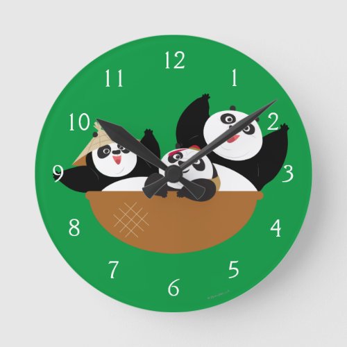 Pandas in a Bowl Round Clock