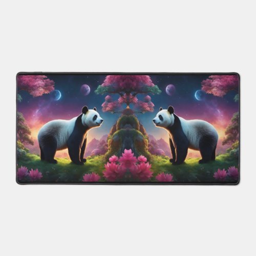 Pandas in a Fantasy Garden Desk Mat