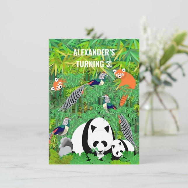 Pandas Lady Amherst's Pheasants Red Pandas Bamboo Invitation (Standing Front)