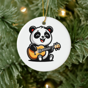 Panda's Melodic Serenade - Acoustic Guitar Art Ceramic Ornament