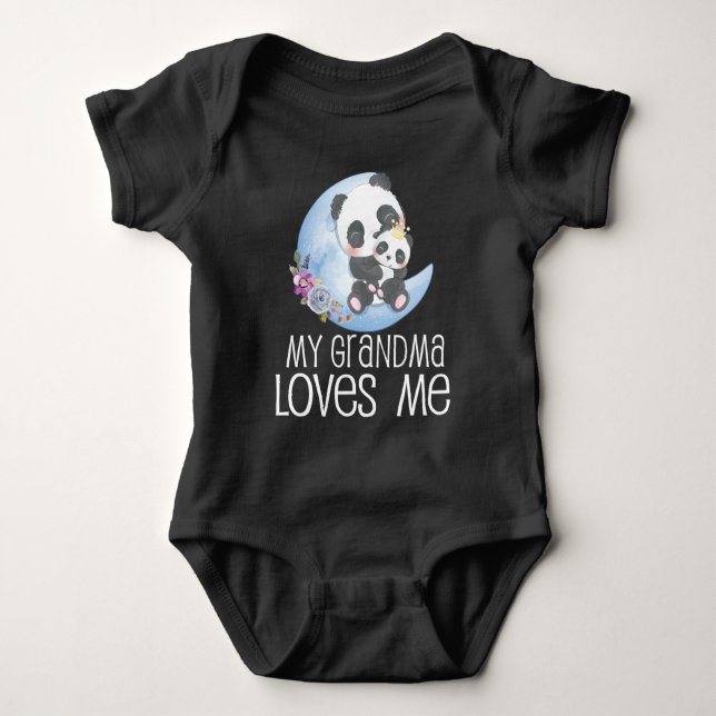 Pandas on Moon 🐼  My Grandma Loves Me Baby Bodysuit (Front)