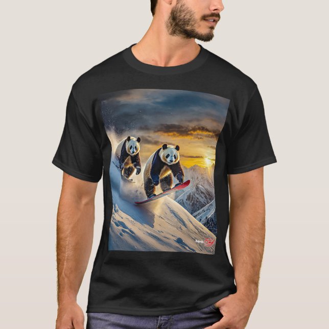 Pandas On Snowboards Design by Rich AMeN Gill T-Shirt (Front)