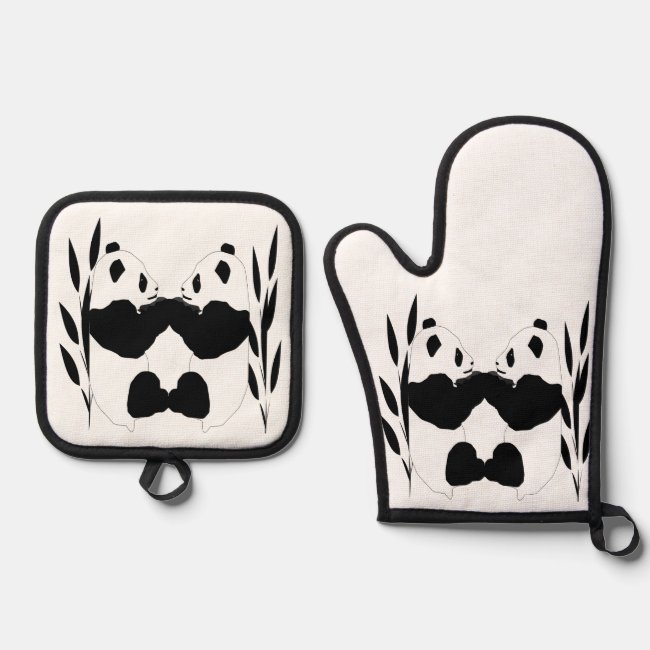 Pandas Oven Mitt and Pot Holder Set