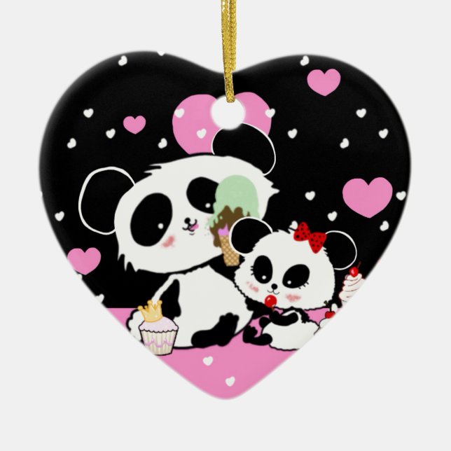 pandas "panda bears" "panda bear baby" "kawaii pan ceramic ornament (Front)